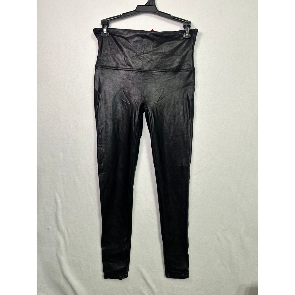 Spanx Faux Leather Leggings Black‎ High Waisted Shaping Metallic Finish Large L